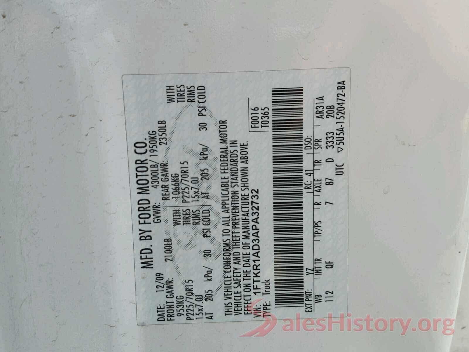 5NPE24AF2GH335977 2010 FORD RANGER