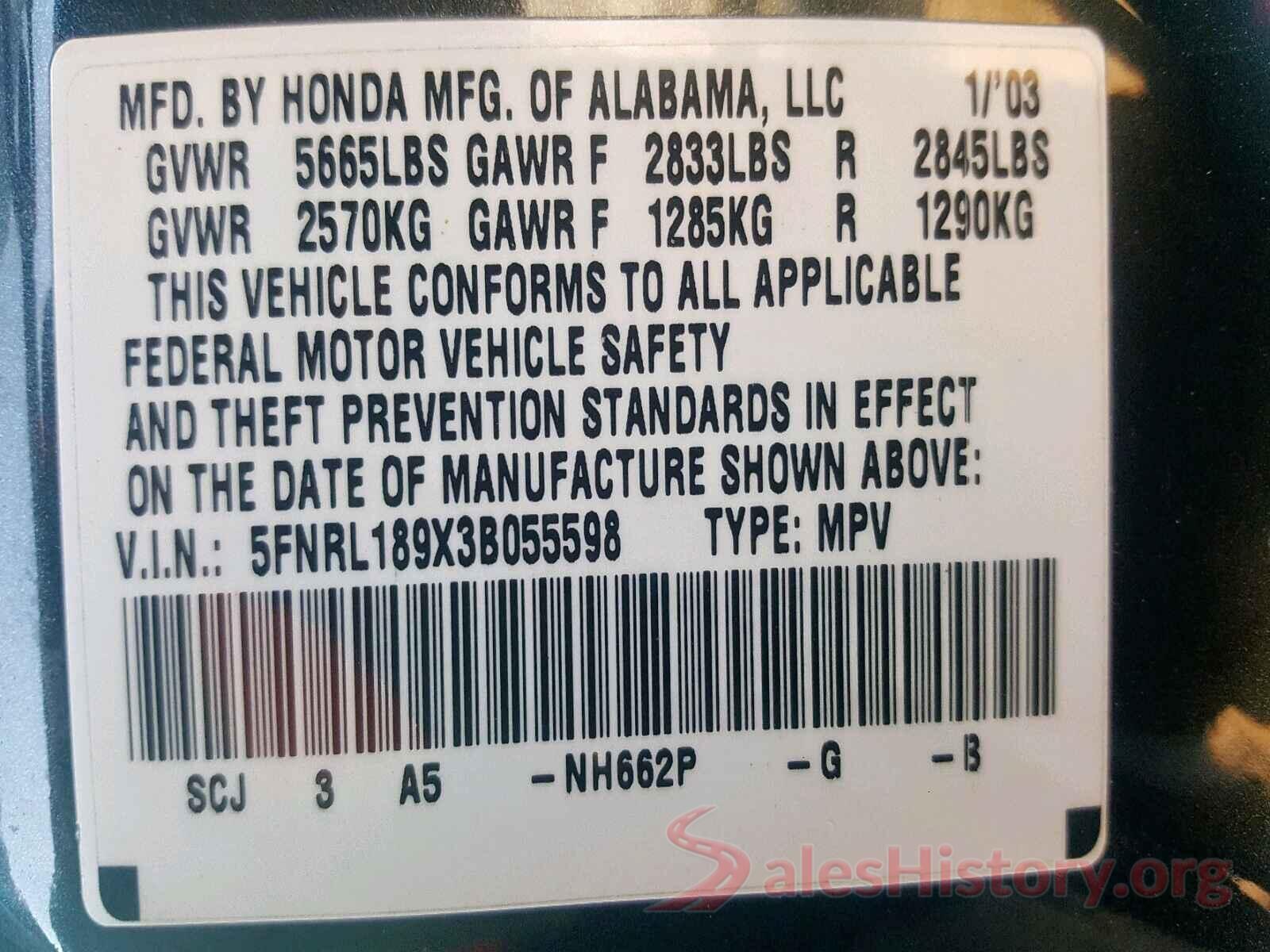 WDDHF8JB6GB224958 2003 HONDA ODYSSEY EX