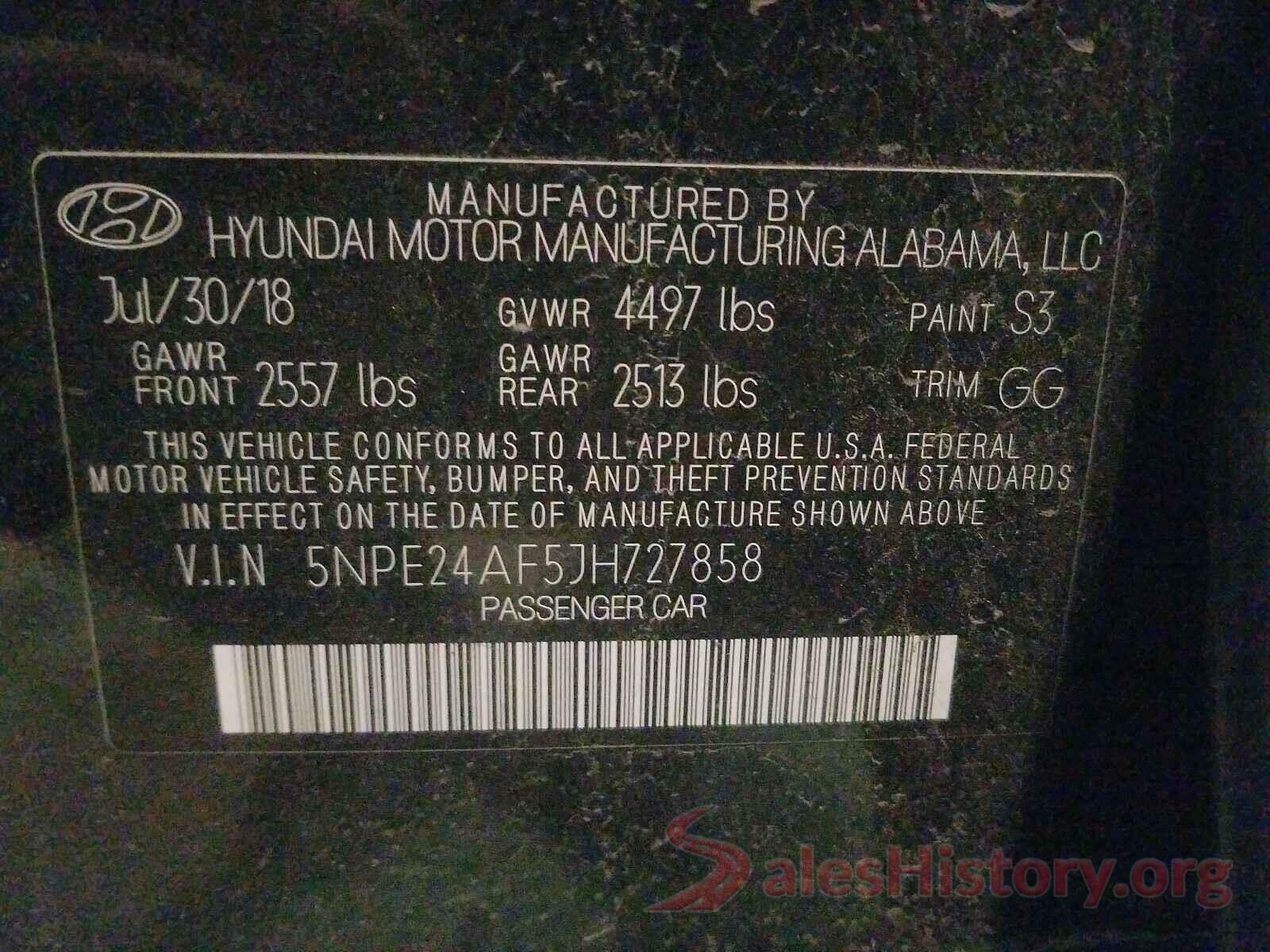 5NPE24AF5JH727858 2018 HYUNDAI SONATA