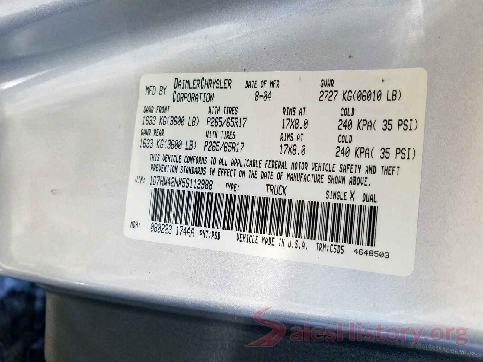 3FADP4GX4GM204000 2005 DODGE DAKOTA