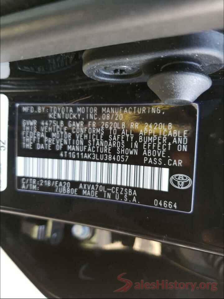 4T1G11AK3LU384057 2020 TOYOTA CAMRY