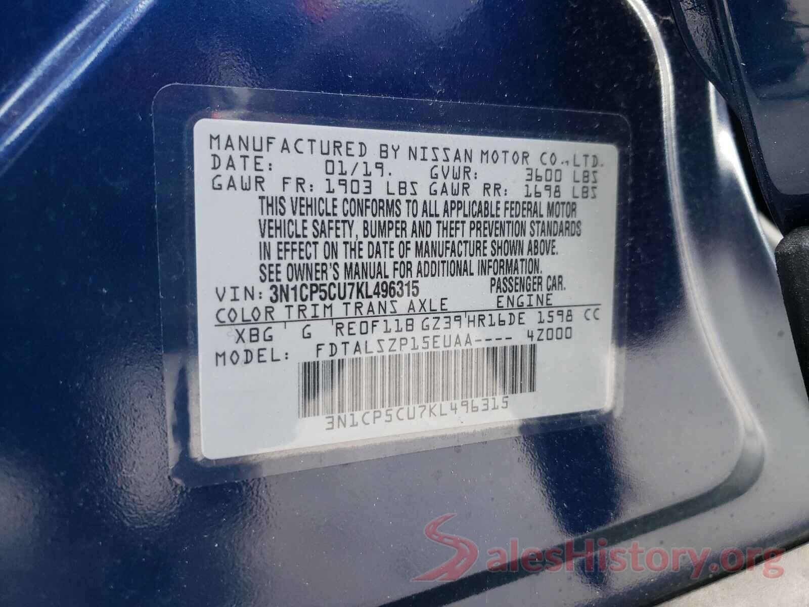 3N1CP5CU7KL496315 2019 NISSAN KICKS