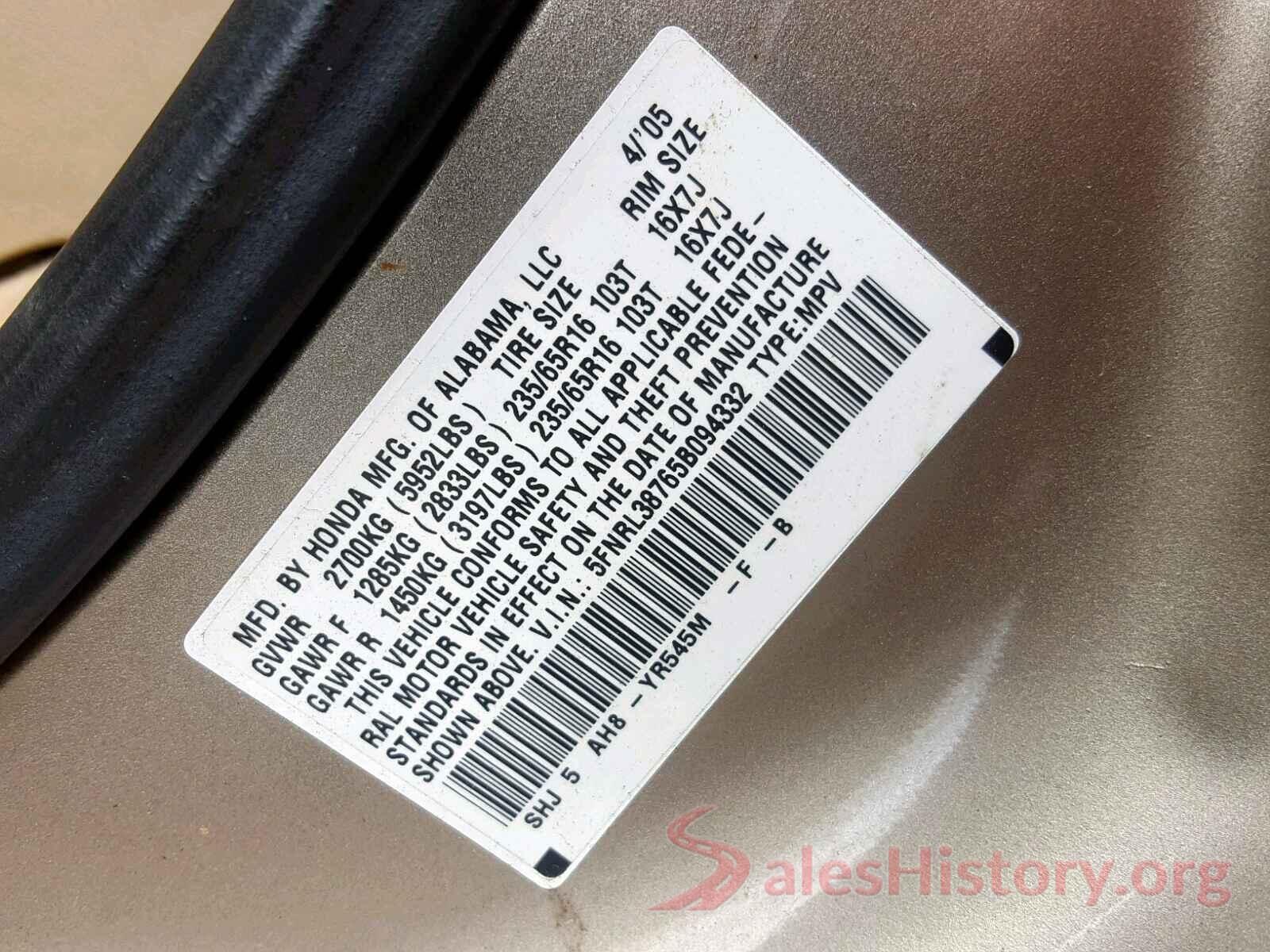 KMHD74LFXJU597684 2005 HONDA ODYSSEY EX