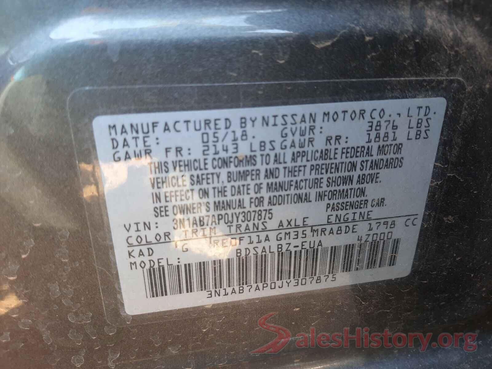 3N1AB7AP0JY307875 2018 NISSAN SENTRA