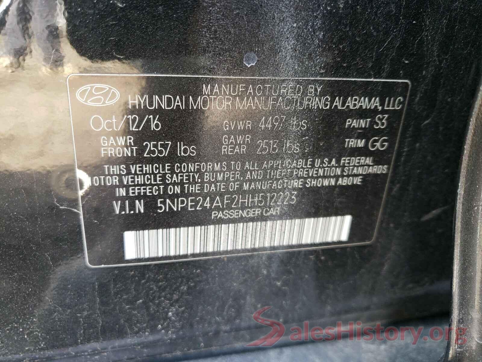 5NPE24AF2HH512223 2017 HYUNDAI SONATA