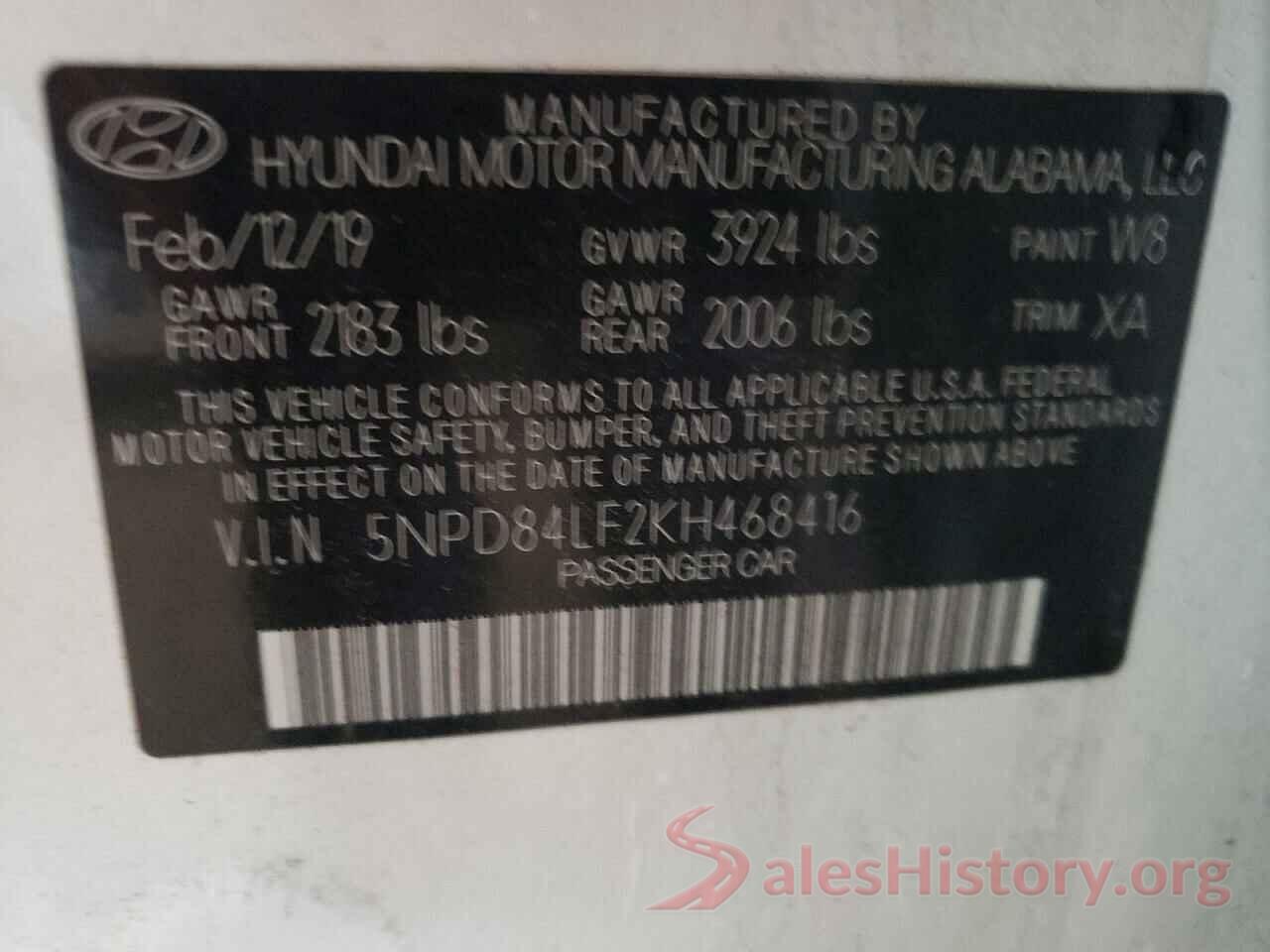 5NPD84LF2KH468416 2019 HYUNDAI ELANTRA