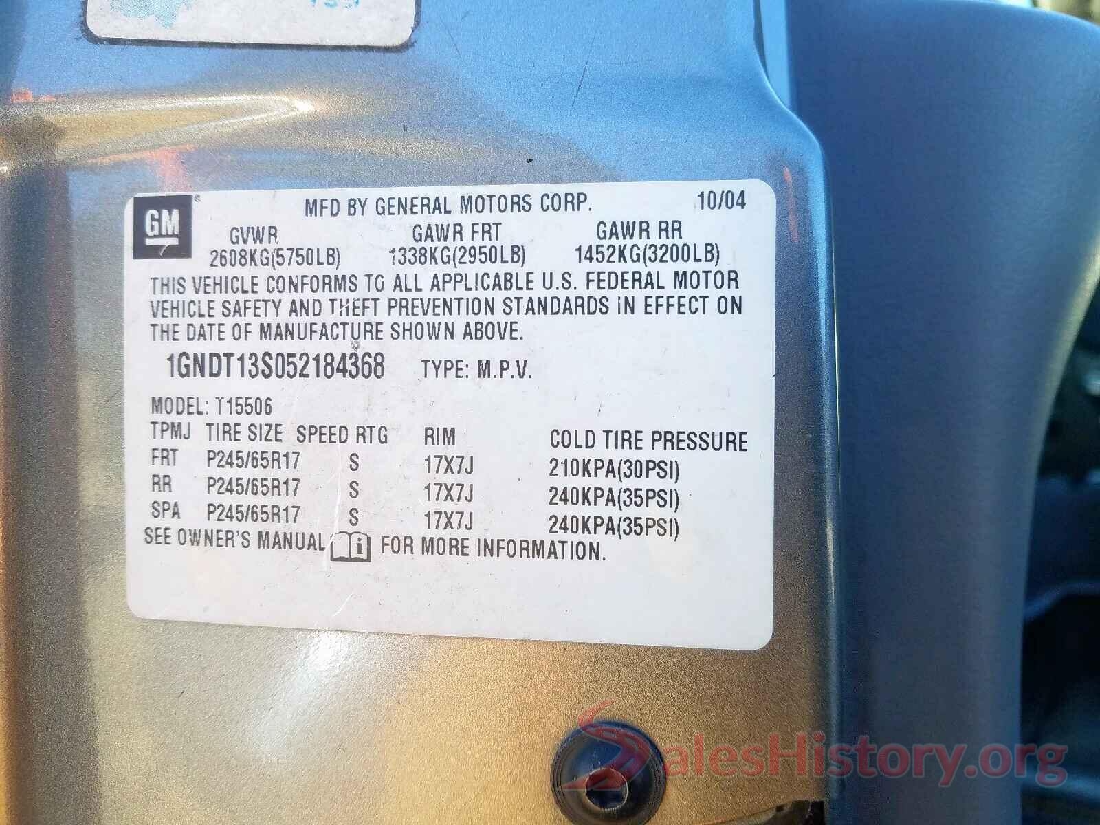 000C57BU5KM033774 2005 CHEVROLET TRAILBLAZE