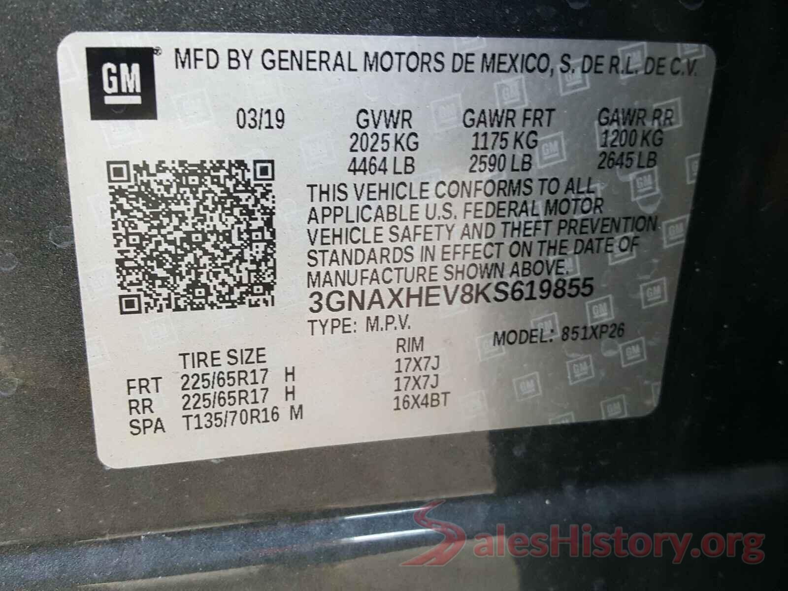 3GNAXHEV8KS619855 2019 CHEVROLET EQUINOX