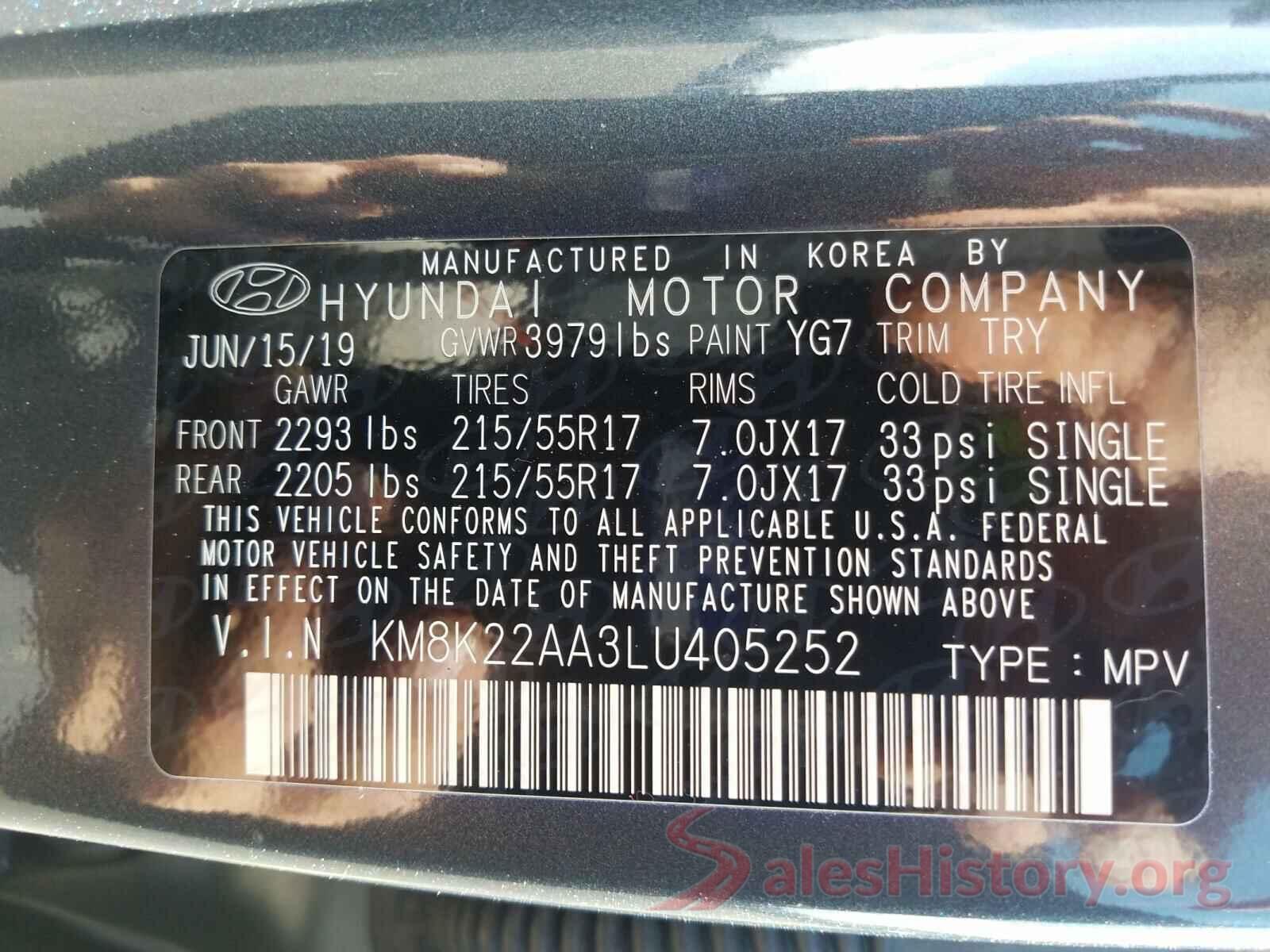 KM8K22AA3LU405252 2020 HYUNDAI KONA