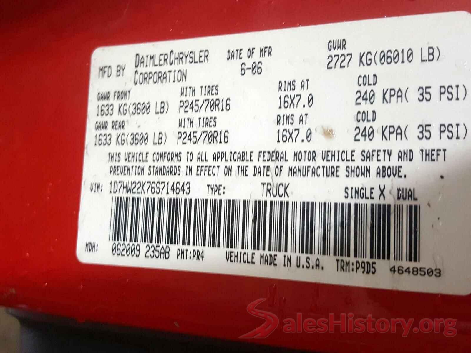 1N4BL3AP8HC200850 2006 DODGE DAKOTA