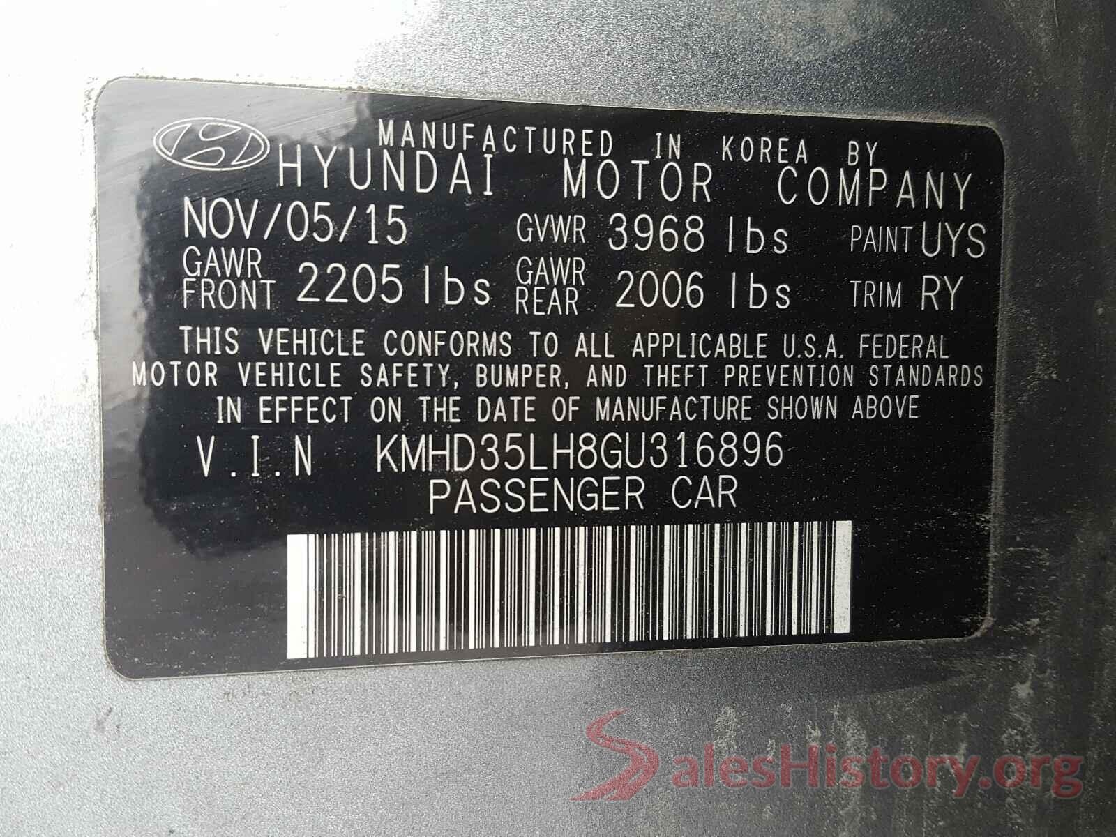 KMHD35LH8GU316896 2016 HYUNDAI ELANTRA