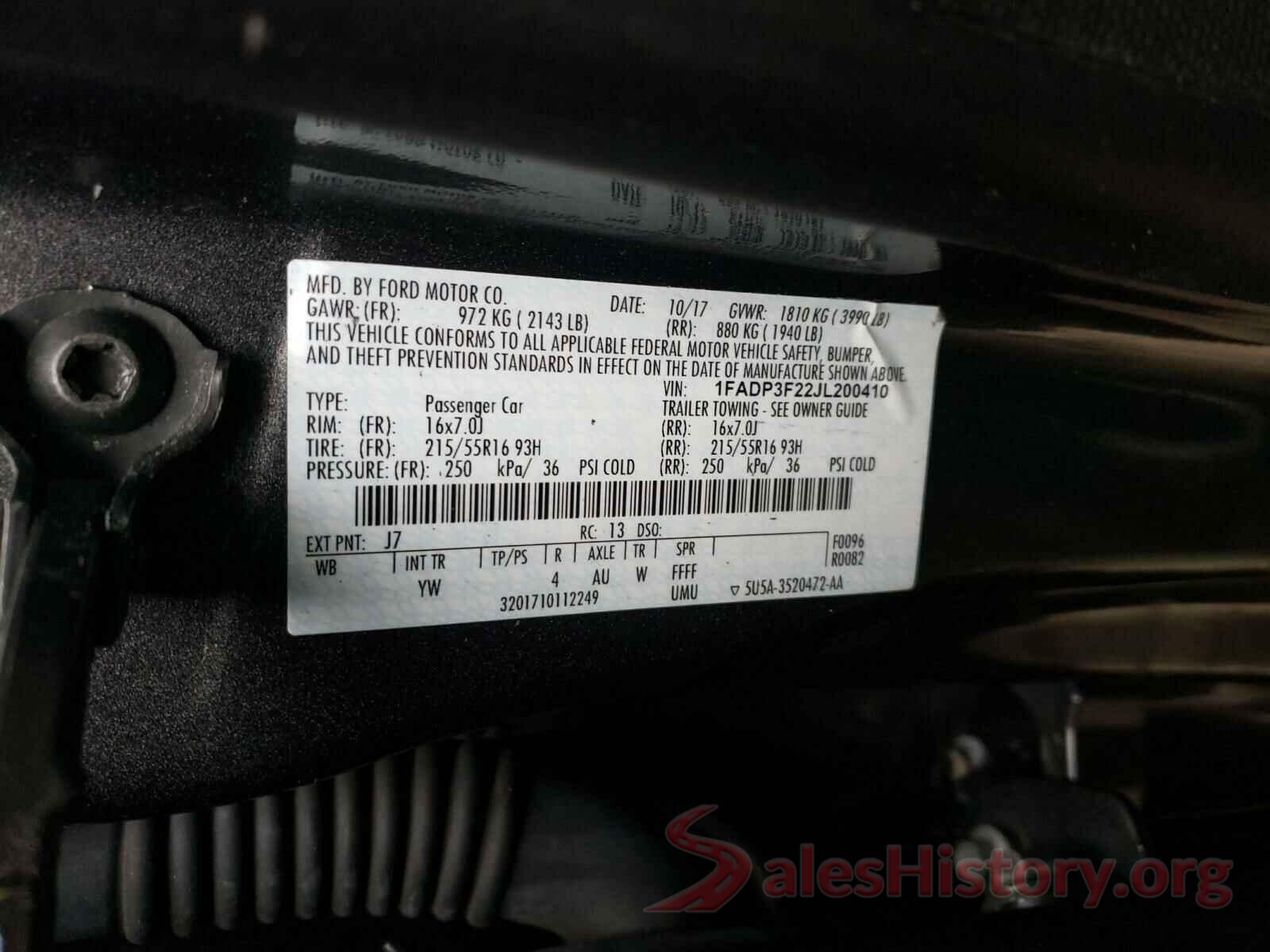 1FADP3F22JL200410 2018 FORD FOCUS