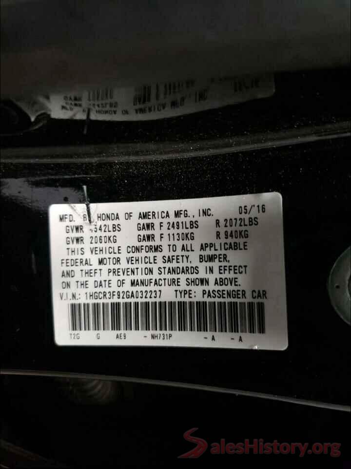 1HGCR3F92GA032237 2016 HONDA ACCORD