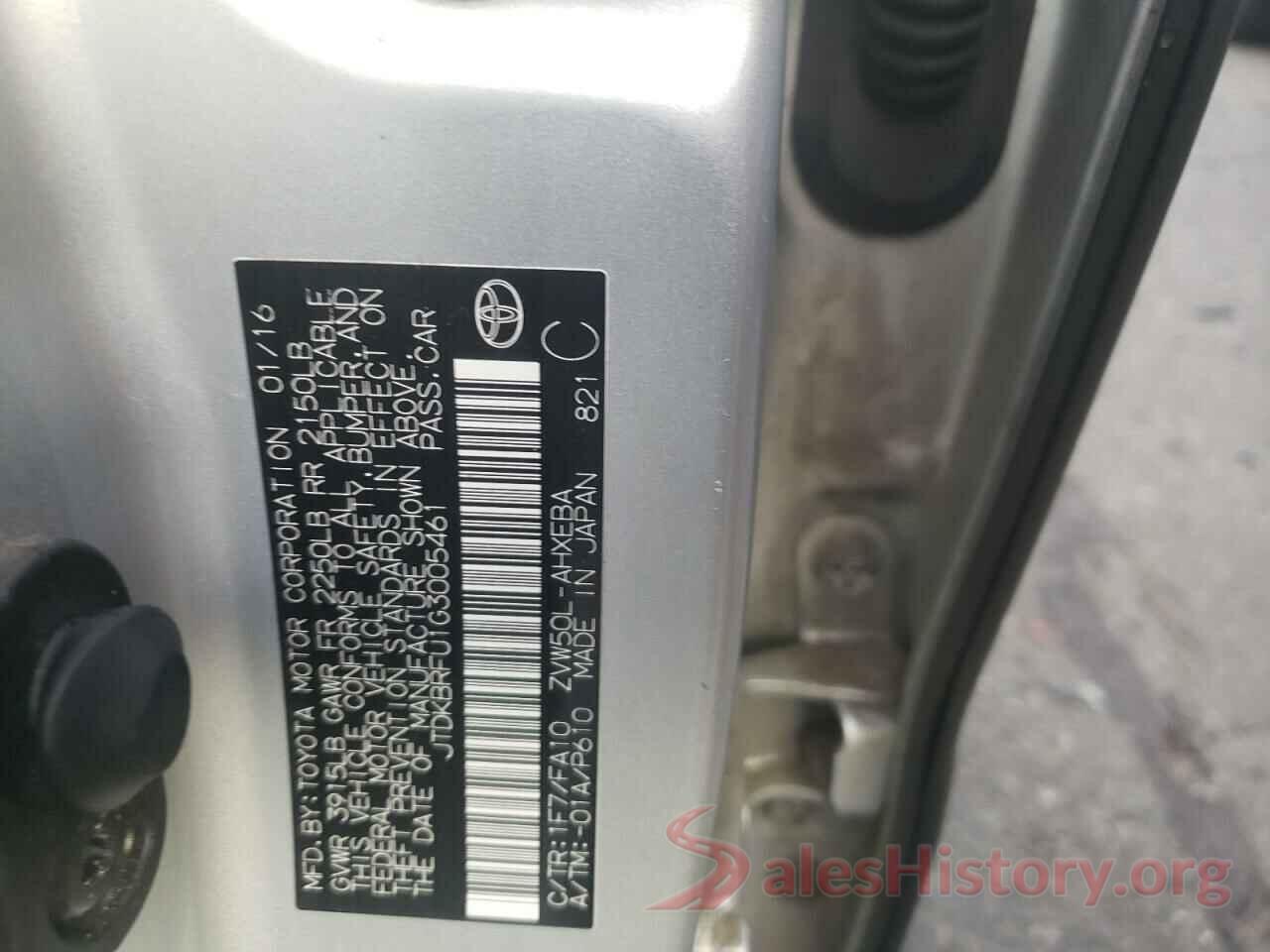 JTDKBRFU1G3005461 2016 TOYOTA PRIUS