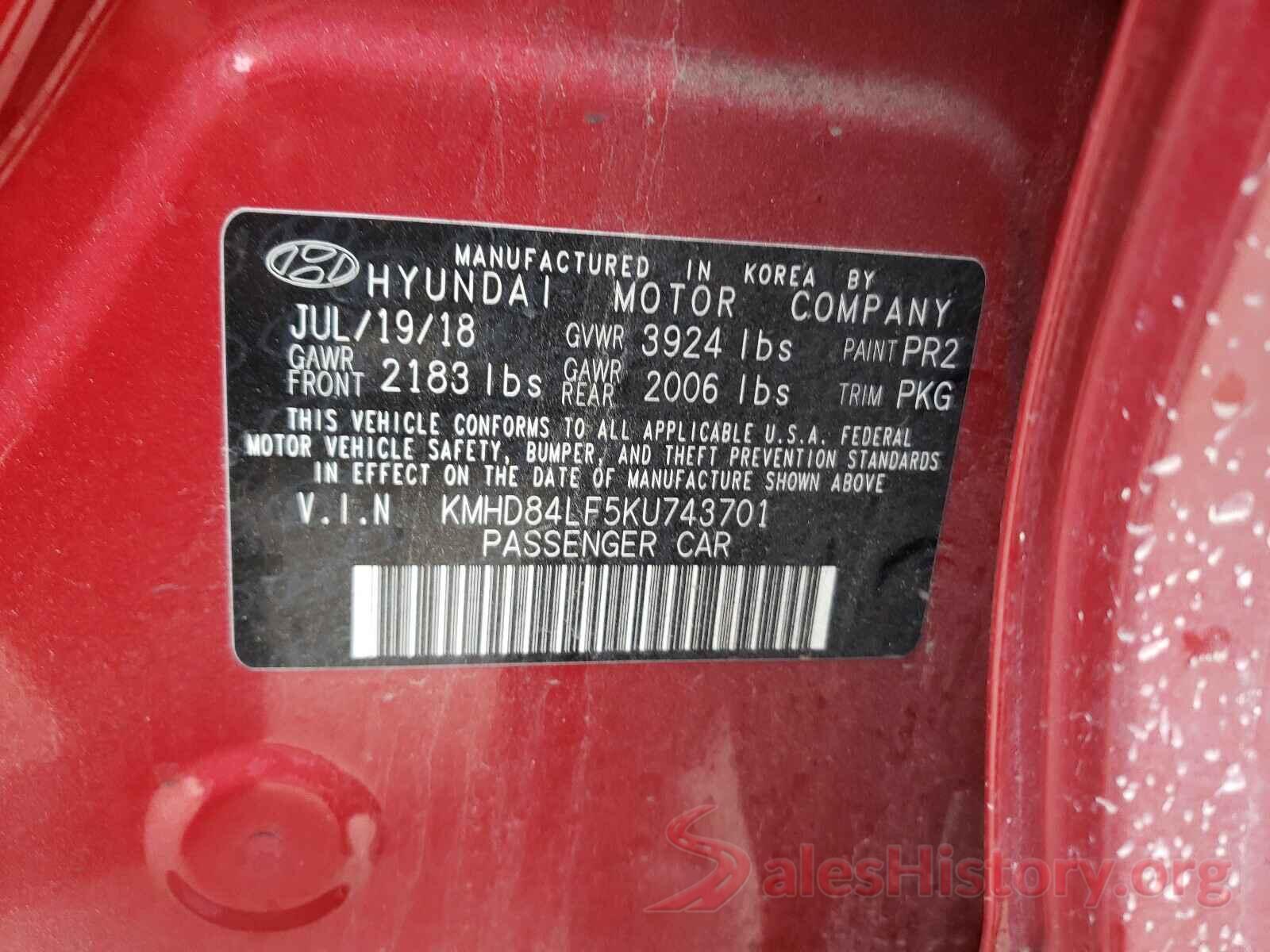 KMHD84LF5KU743701 2019 HYUNDAI ELANTRA