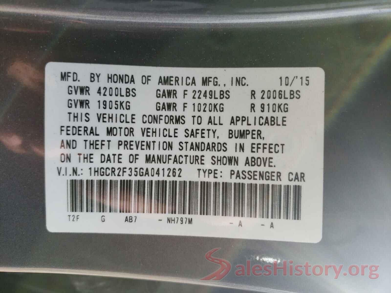 1HGCR2F35GA041262 2016 HONDA ACCORD