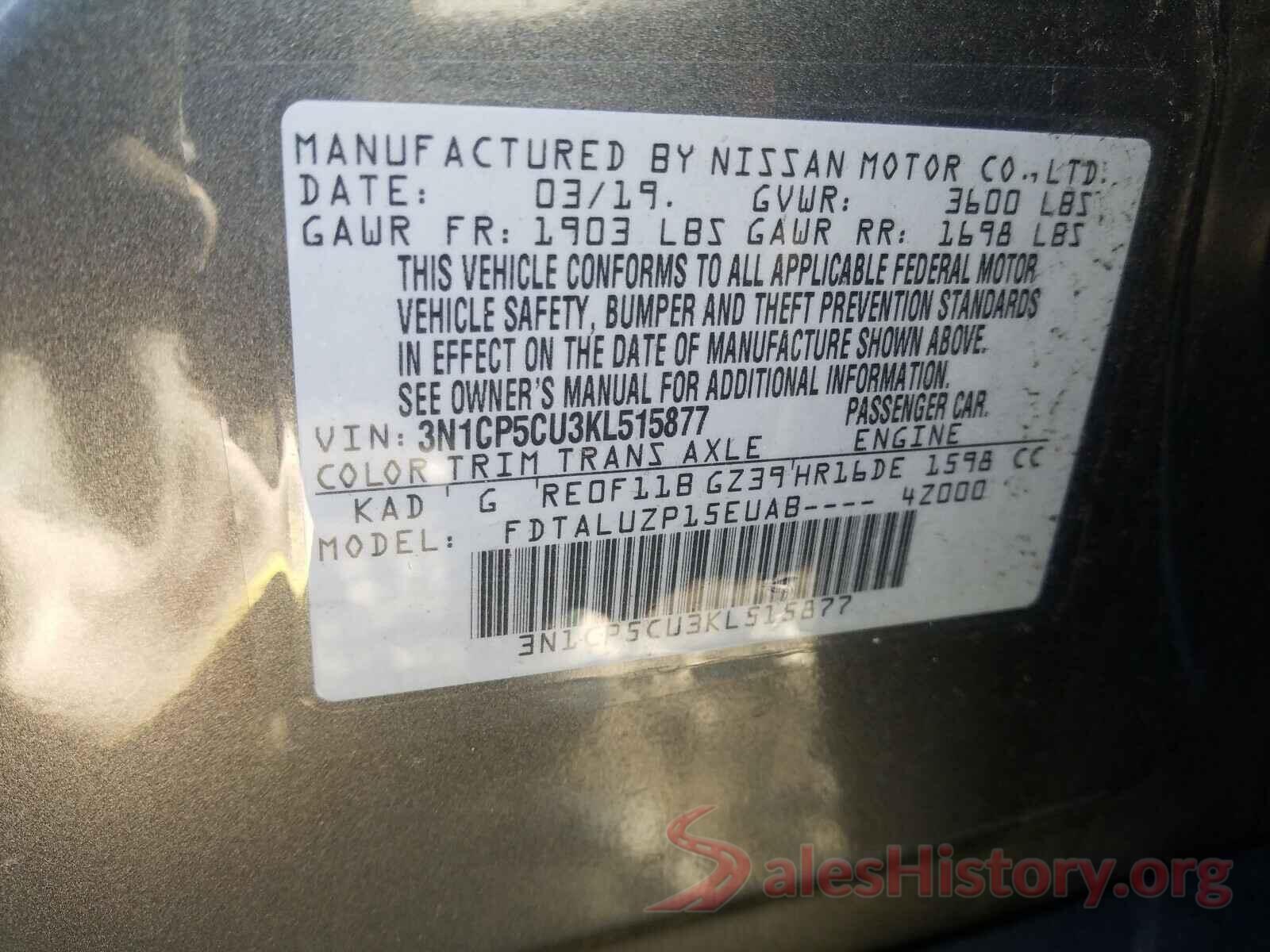 3N1CP5CU3KL515877 2019 NISSAN KICKS