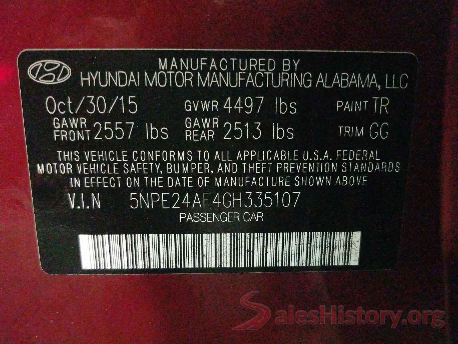 5NPE24AF4GH335107 2016 HYUNDAI SONATA