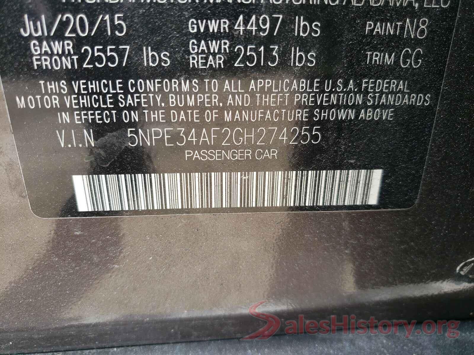 5NPE34AF2GH274255 2016 HYUNDAI SONATA