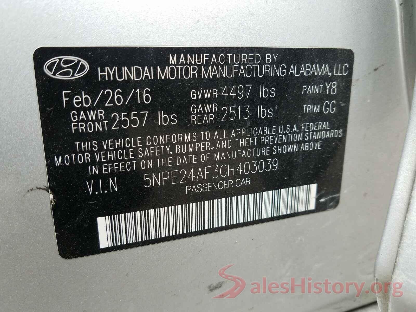 5NPE24AF3GH403039 2016 HYUNDAI SONATA