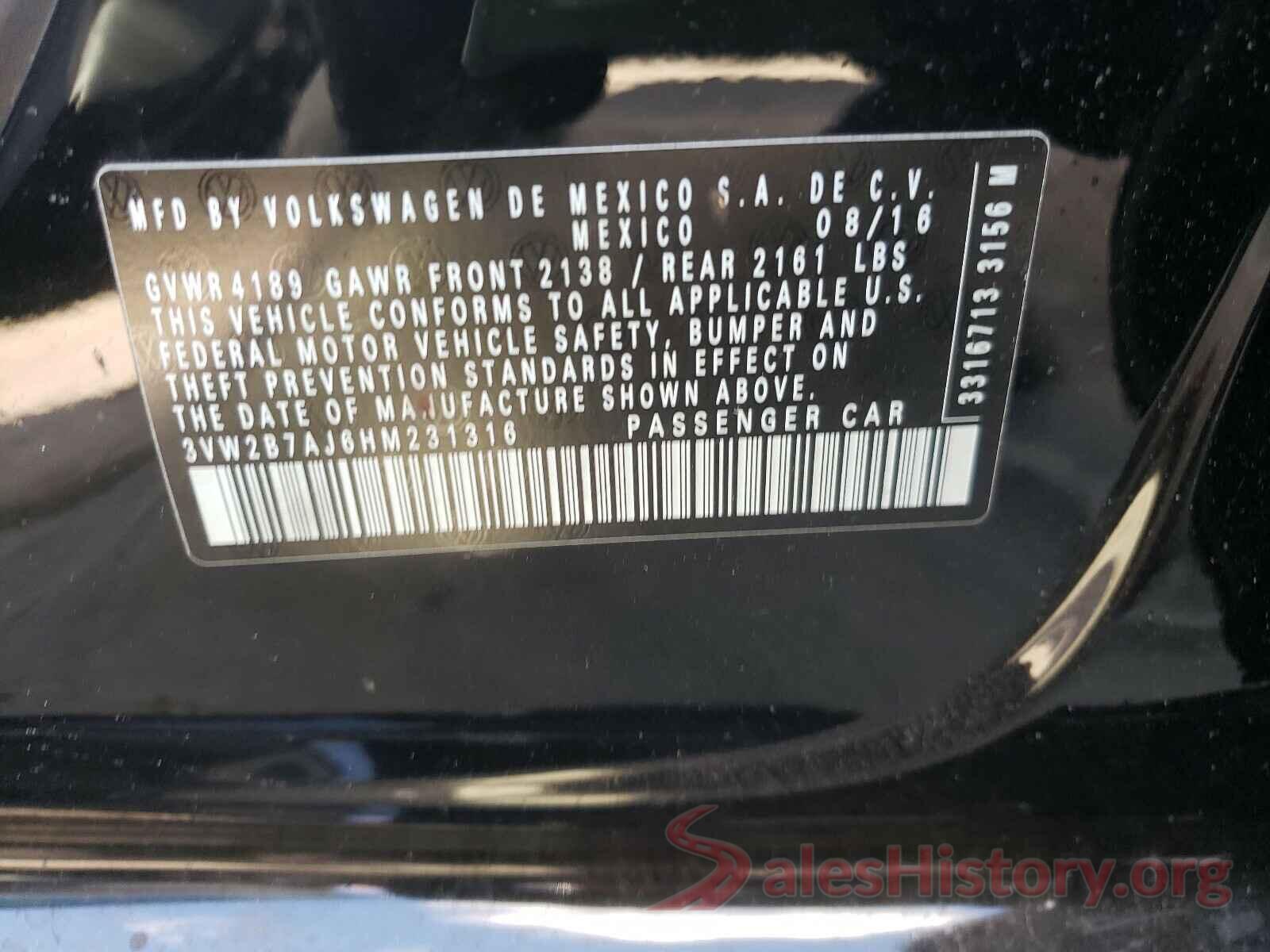 3VW2B7AJ6HM231316 2017 VOLKSWAGEN JETTA