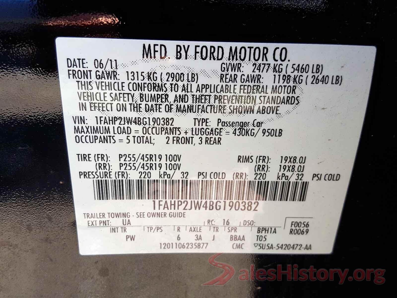 19XFC2F5XGE085723 2011 FORD TAURUS