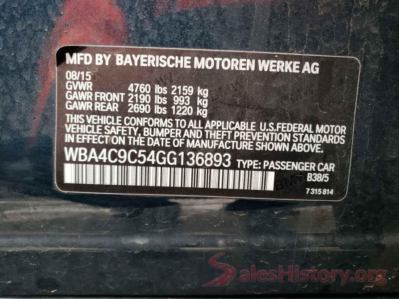 WBA4C9C54GG136893 2016 BMW 4 SERIES