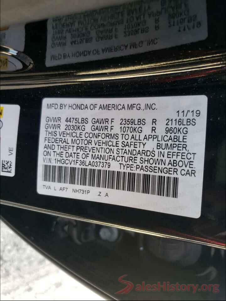 1HGCV1F36LA037379 2020 HONDA ACCORD