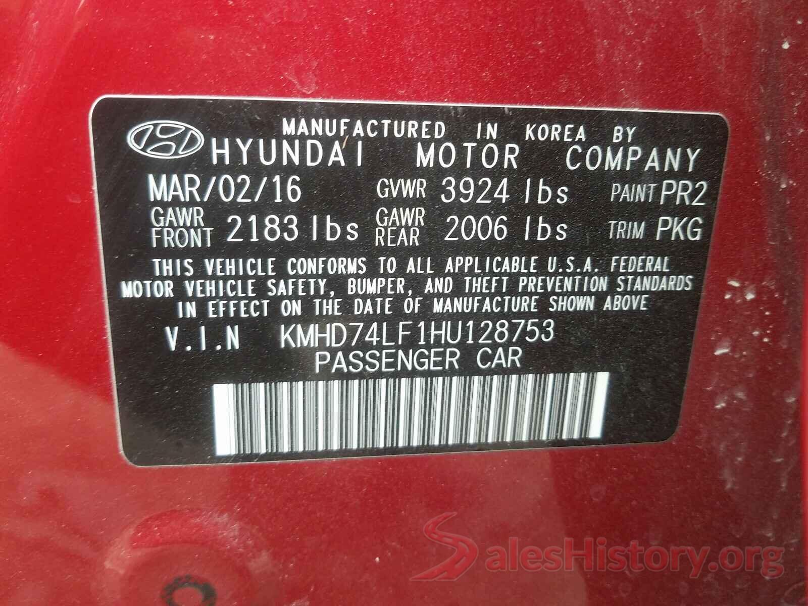 KMHD74LF1HU128753 2017 HYUNDAI ELANTRA