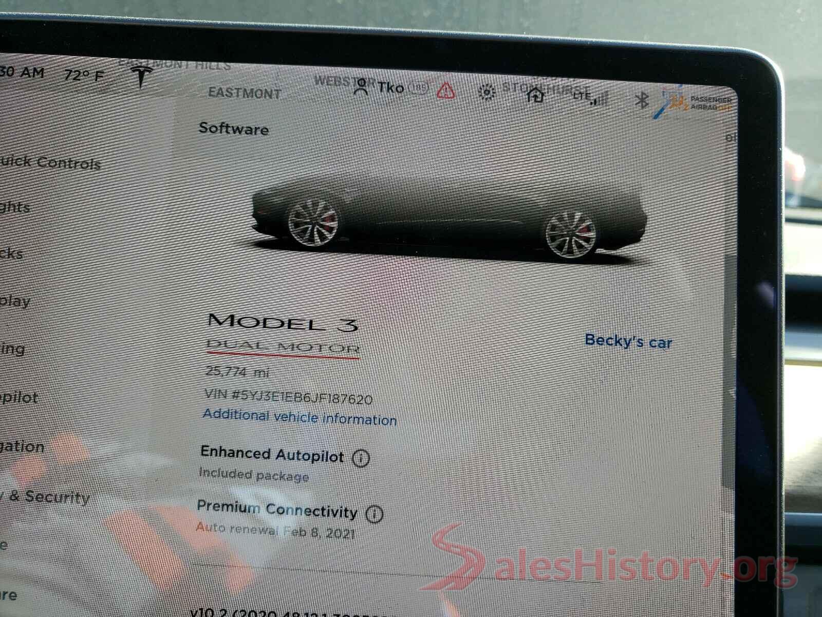 5YJ3E1EB6JF187620 2018 TESLA MODEL 3