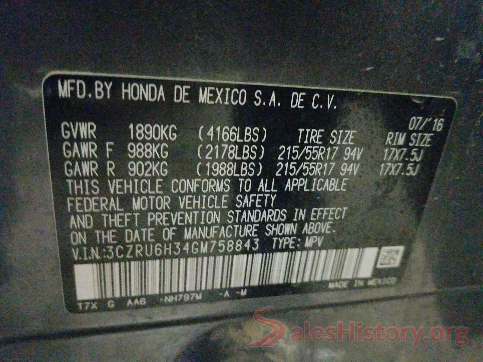 5YJYGDEEXMF138260 2016 HONDA HR-V