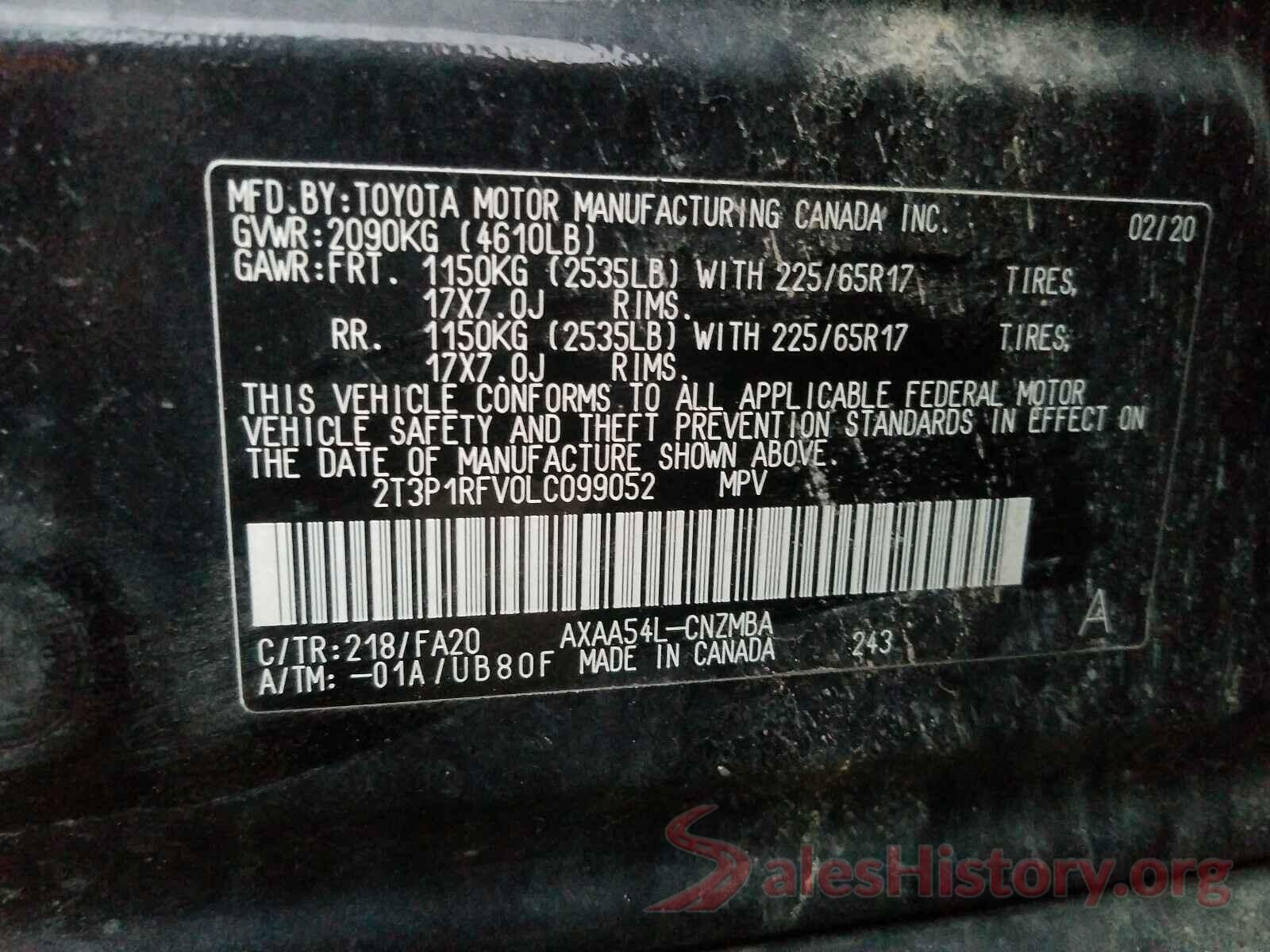 2T3P1RFV0LC099052 2020 TOYOTA RAV4