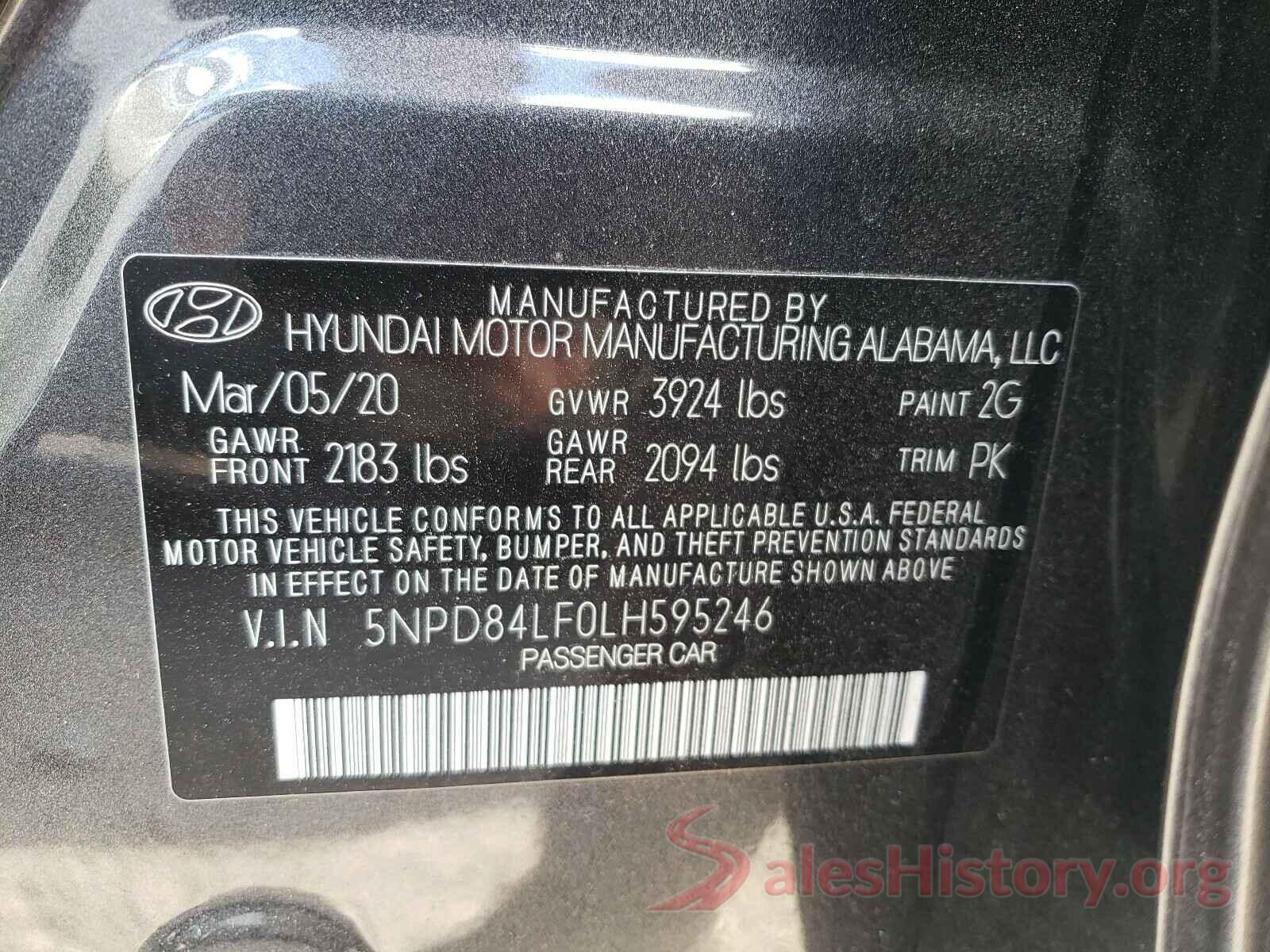 5NPD84LF0LH595246 2020 HYUNDAI ELANTRA