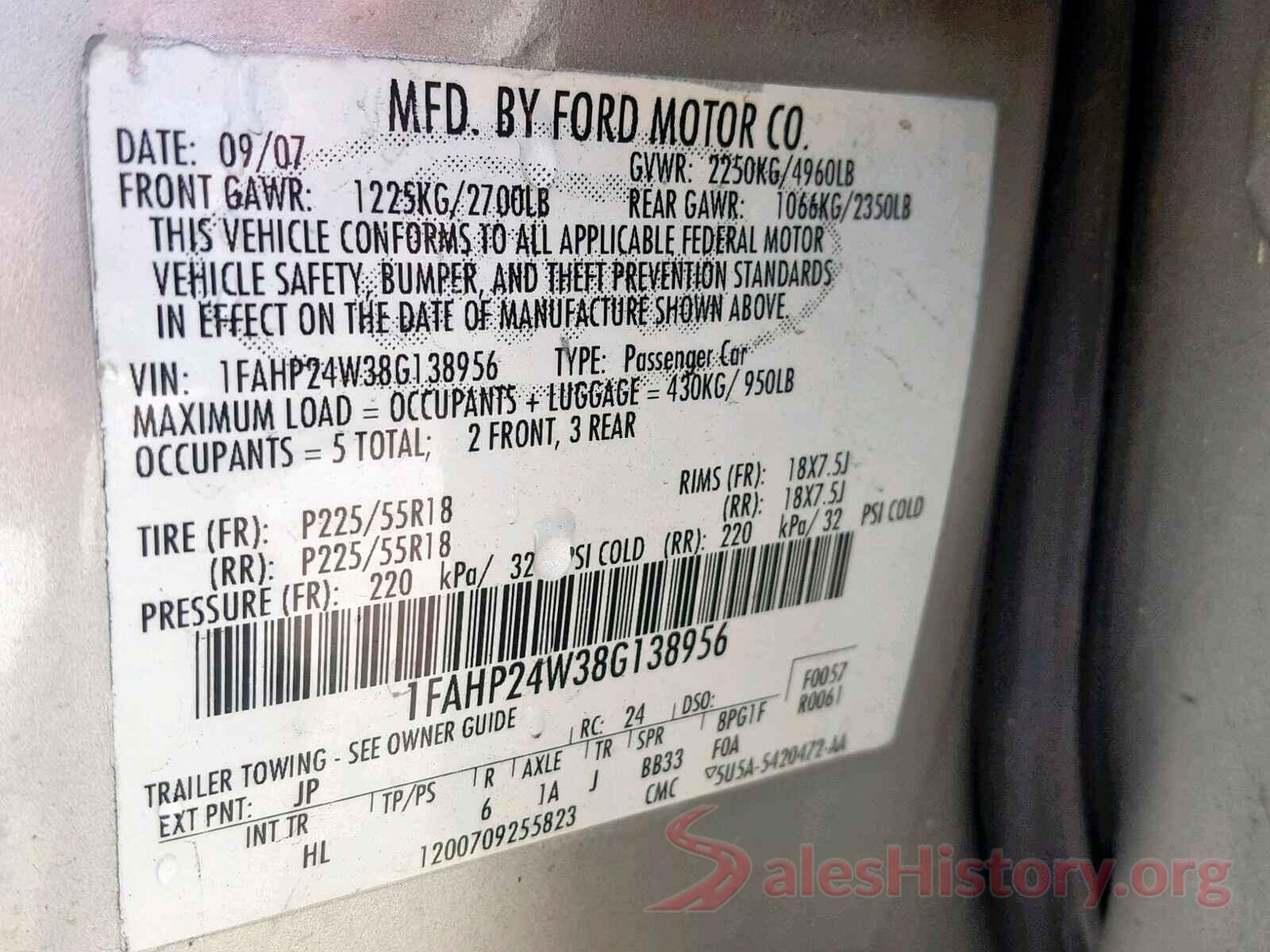 4T1BF1FK5HU683951 2008 FORD TAURUS