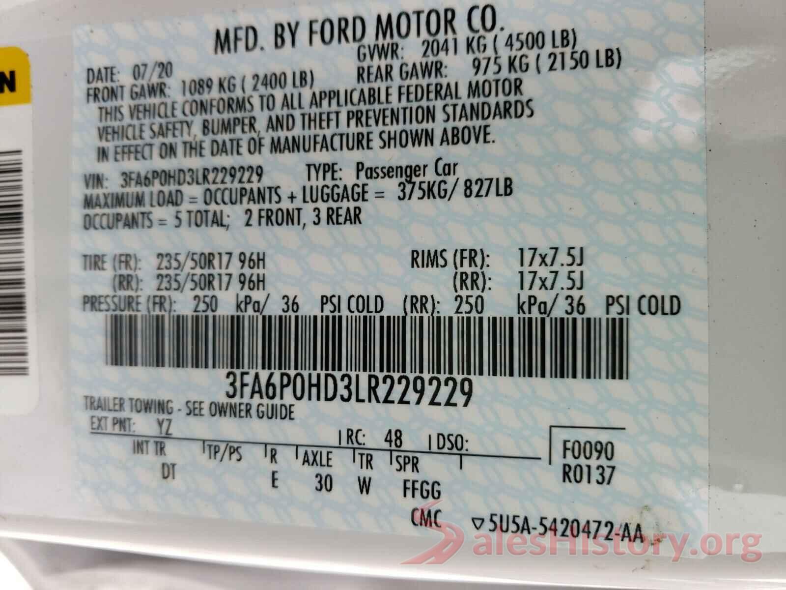 2T3P1RFV7KC034875 2020 FORD FUSION