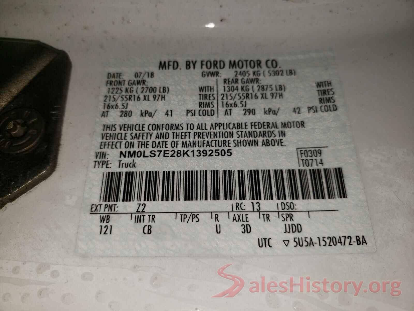 NM0LS7E28K1392505 2019 FORD TRANSIT CO