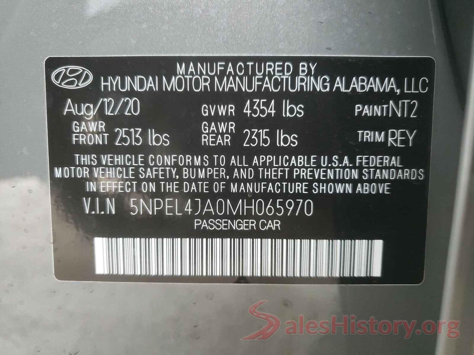 5NPEL4JA0MH065970 2021 HYUNDAI SONATA