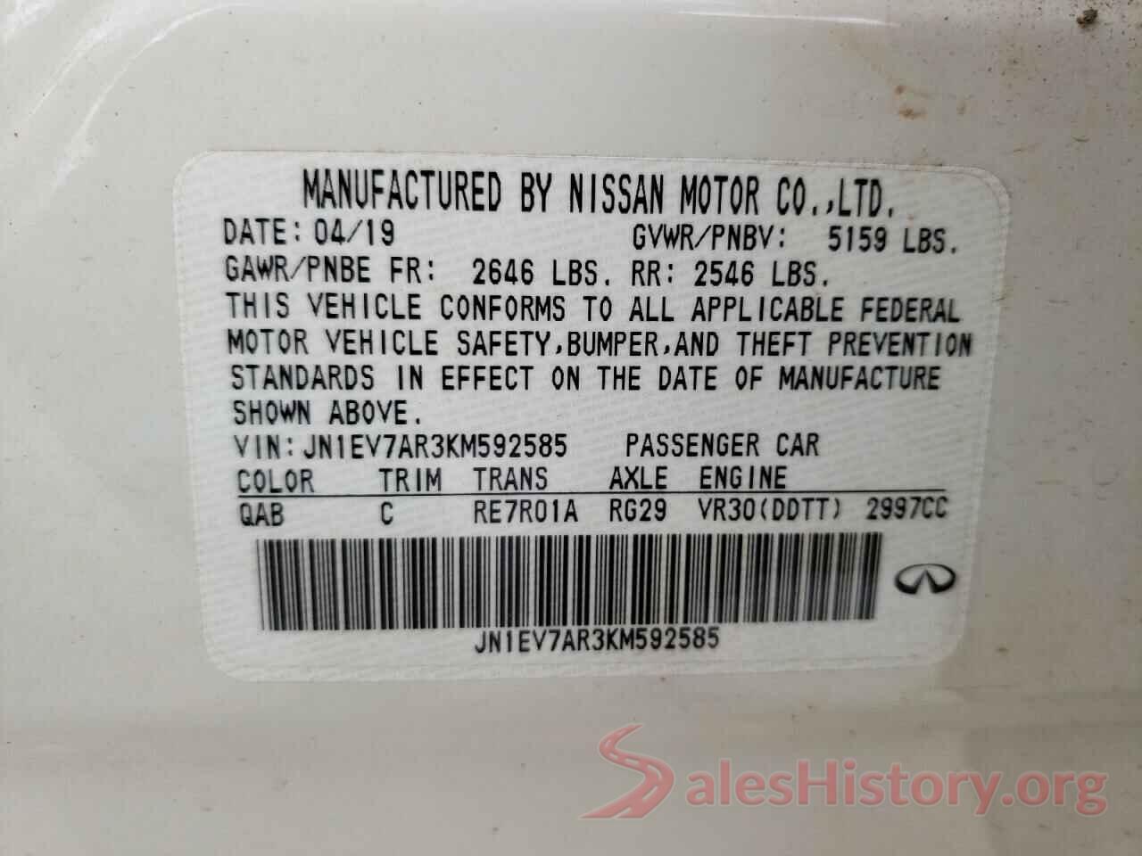 JN1EV7AR3KM592585 2019 INFINITI Q50