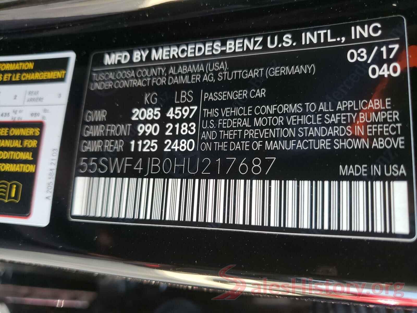 55SWF4JB0HU217687 2017 MERCEDES-BENZ C CLASS