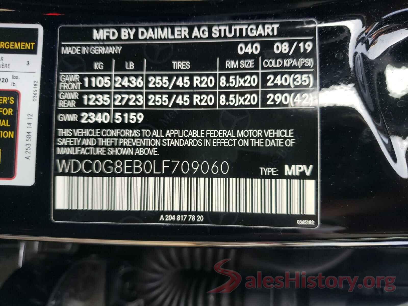 WDC0G8EB0LF709060 2020 MERCEDES-BENZ G CLASS