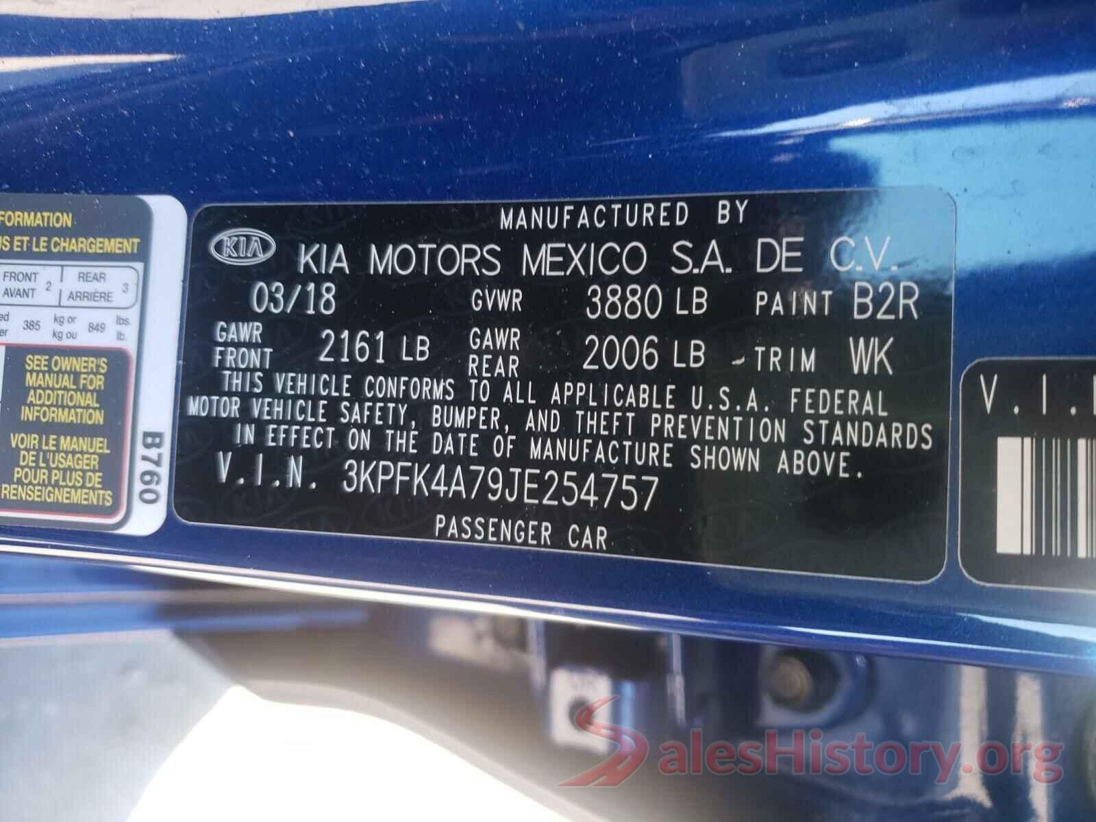 3KPFK4A79JE254757 2018 KIA FORTE