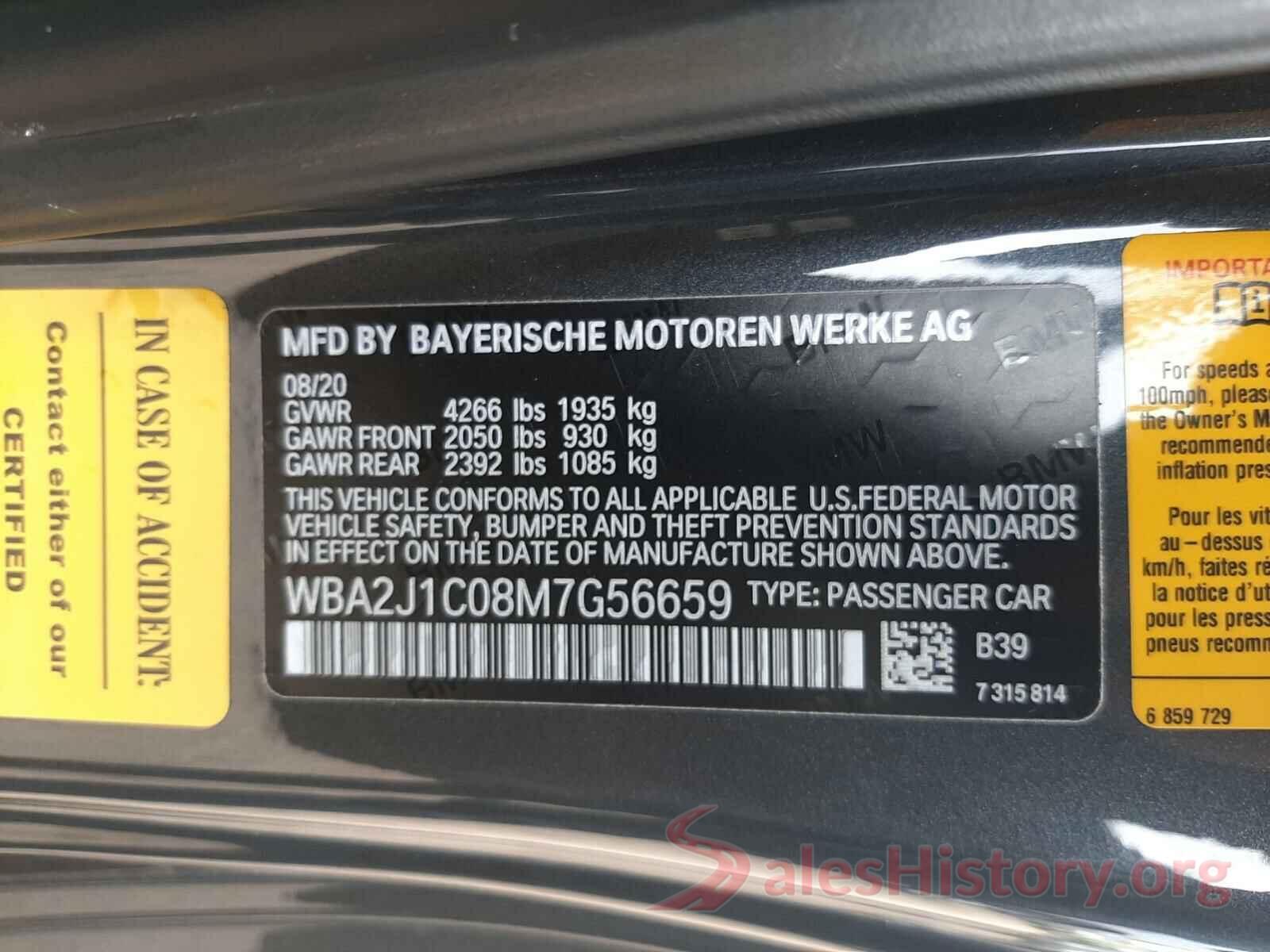 WBA2J1C08M7G56659 2021 BMW 2 SERIES