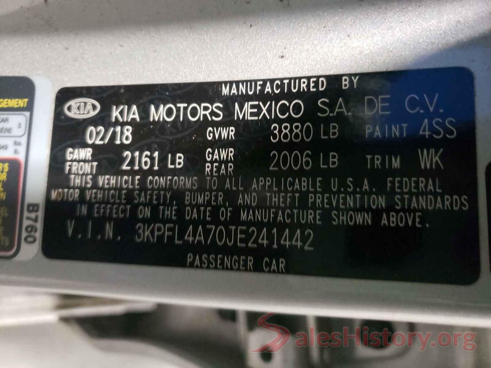 3KPFL4A70JE241442 2018 KIA FORTE