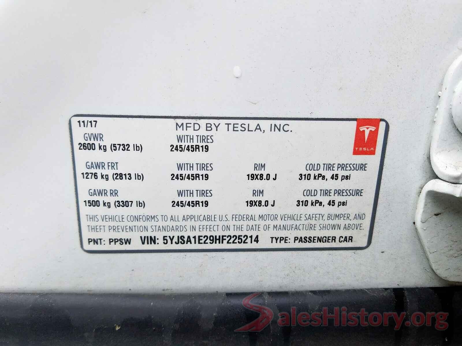 5YJSA1E29HF225214 2017 TESLA MODEL S