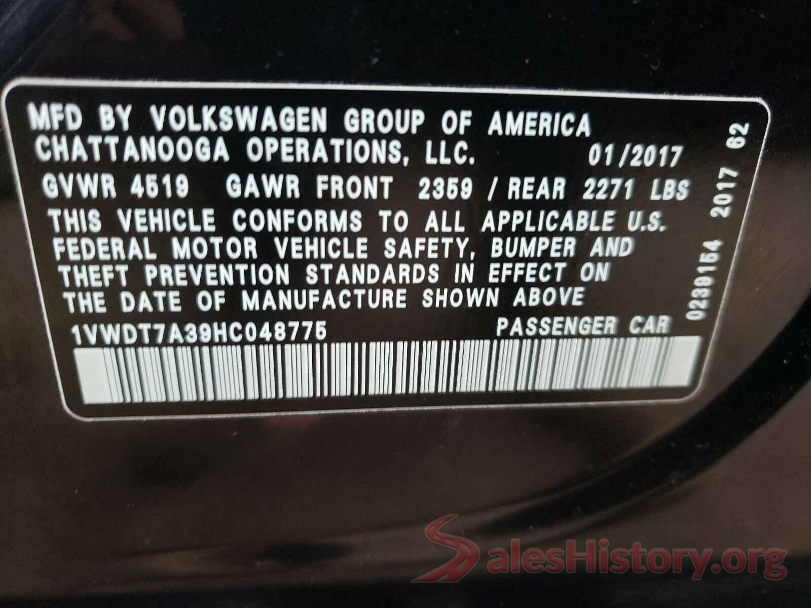 1VWDT7A39HC048775 2017 VOLKSWAGEN PASSAT