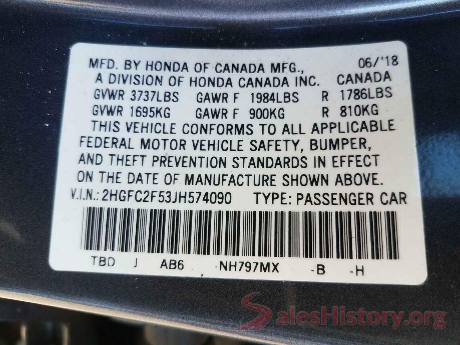 2HGFC2F53JH574090 2018 HONDA CIVIC