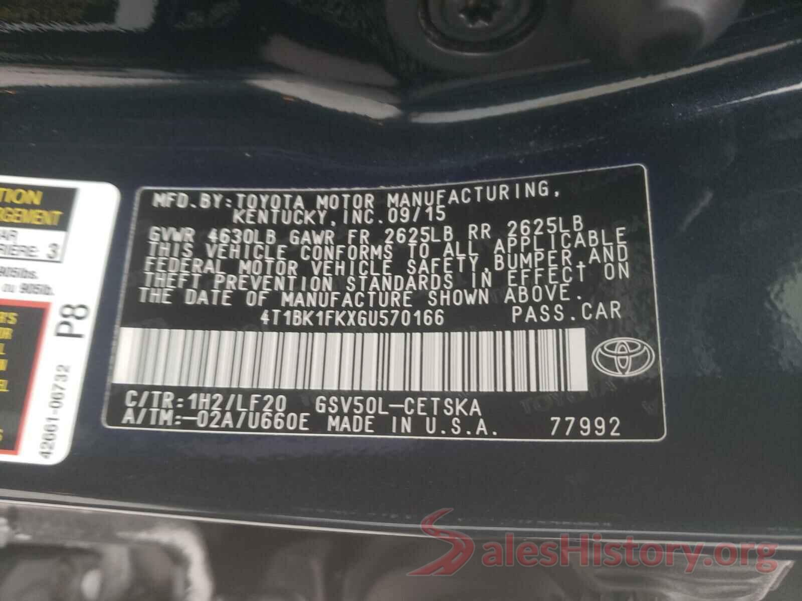 4T1BK1FKXGU570166 2016 TOYOTA CAMRY