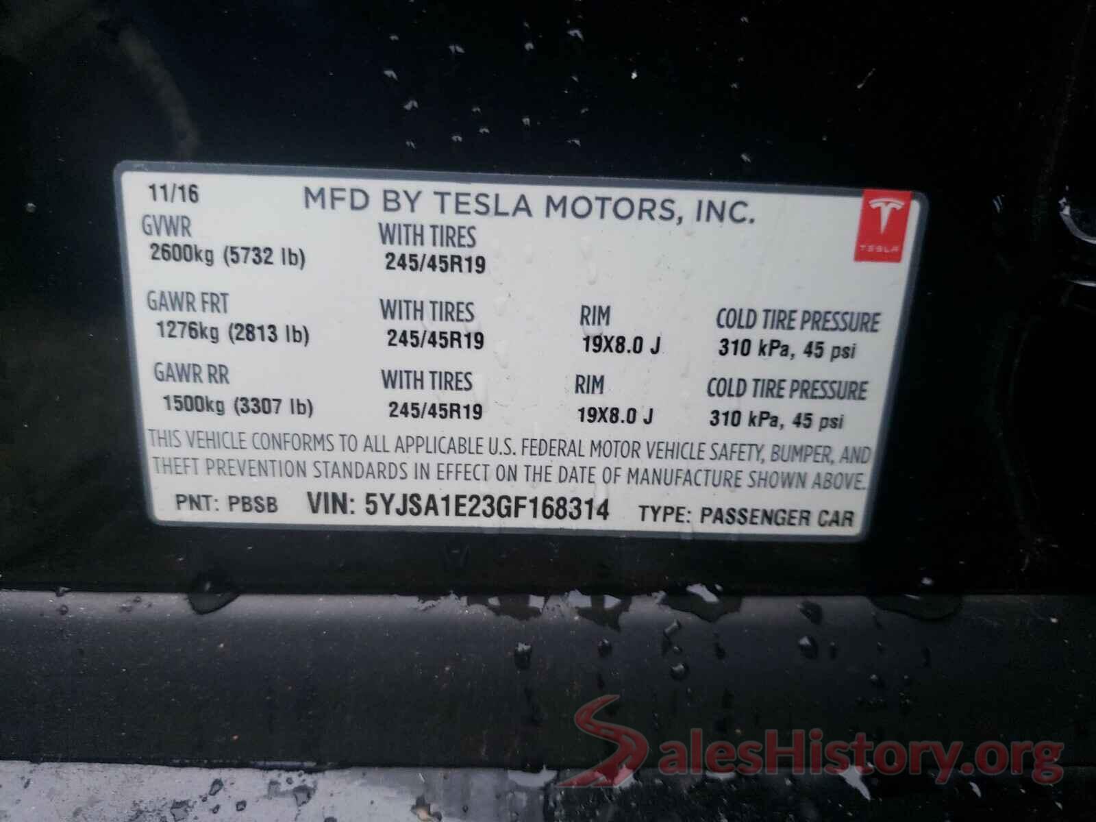 5YJSA1E23GF168314 2016 TESLA MODEL S