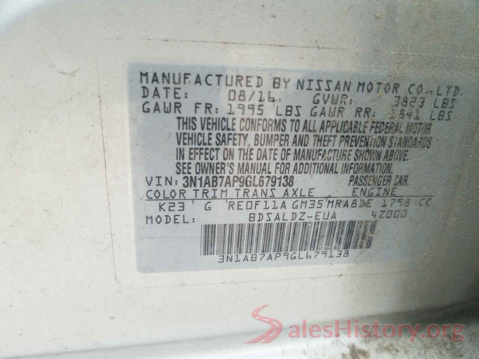 3N1AB7AP9GL679138 2016 NISSAN SENTRA