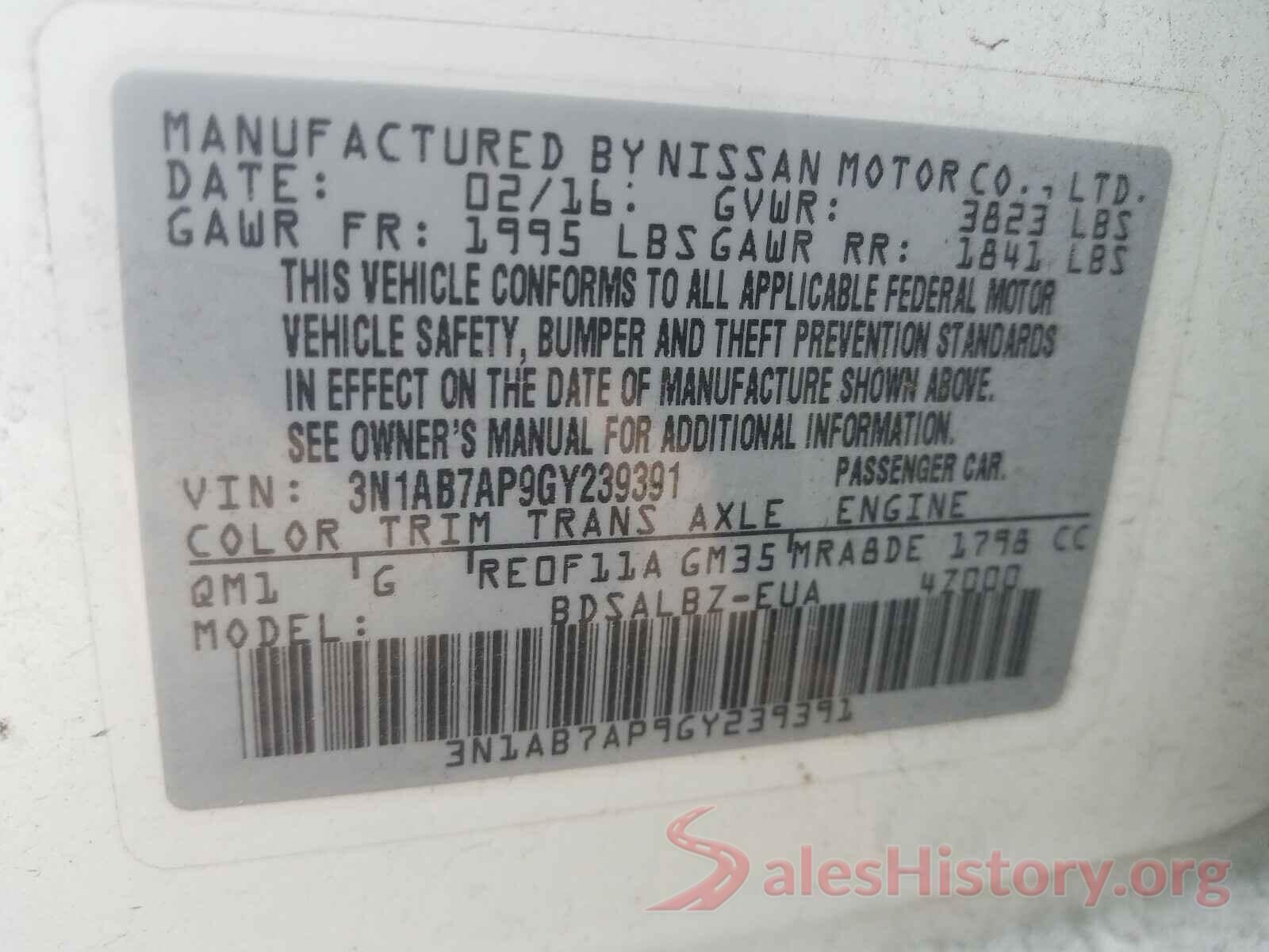 3N1AB7AP9GY239391 2016 NISSAN SENTRA